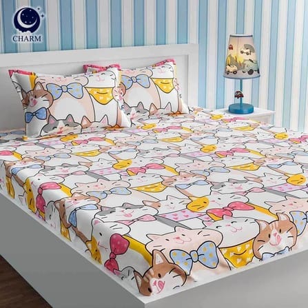 ชุดผ้าปูที่นอน 6 ฟุต 3 ชิ้น CHARM สี FAMILY MEOW คอลเลคชั่น DREAMY (ไม่รวมผ้านวม)_2